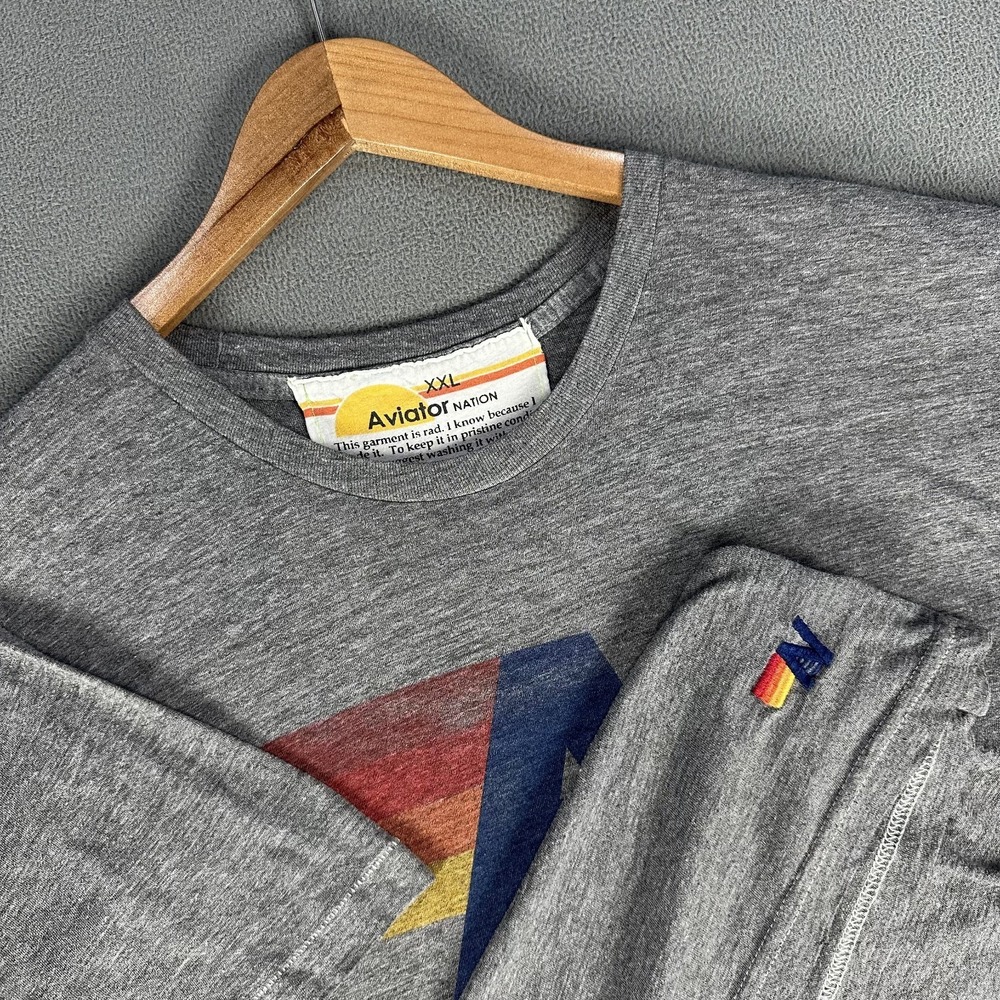 Aviator Nation Shirt 2XL Grey Jersey Cotton Distressed Minimalist Surf Beach